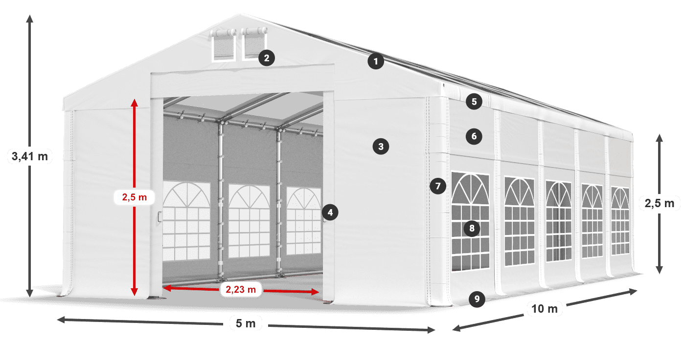 Strecha: MS 580 PVC Steny: SD 500 PVC 2,5 m legenda