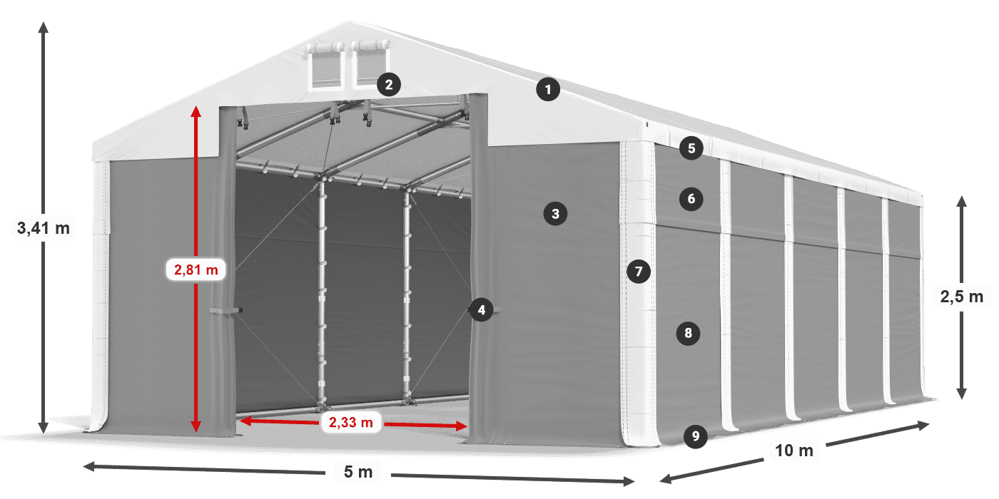 Strecha: MS 580 PVC Steny: SD 500 PVC 2,5 m legenda
