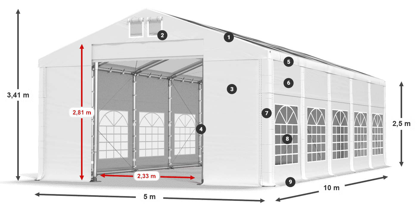 Strecha: MS 580 PVC Steny: SD 500 PVC 2,5 m legenda