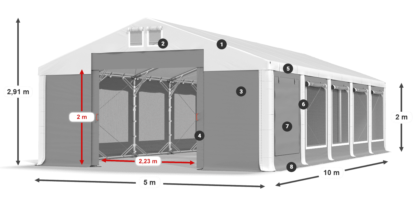 Strecha: FR 620 PVC Steny: SD 500 PVC 2 m legenda