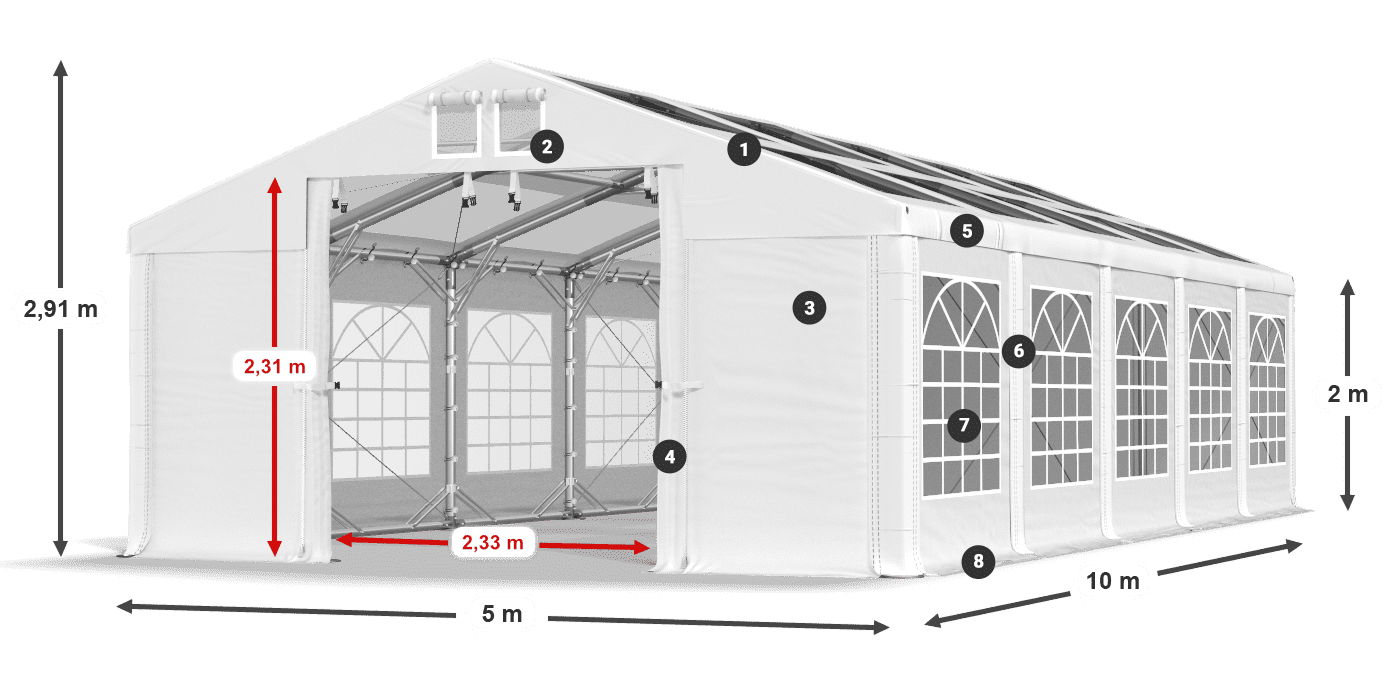 Strecha: MS T 580 PVC Steny: FR 620 PVC 2m legenda