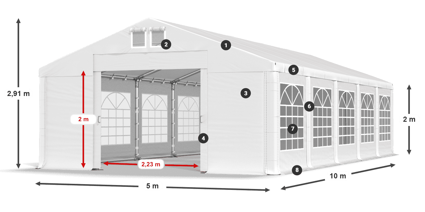 Strecha: MS 580 PVC Steny: FR 620 PVC 2m legenda