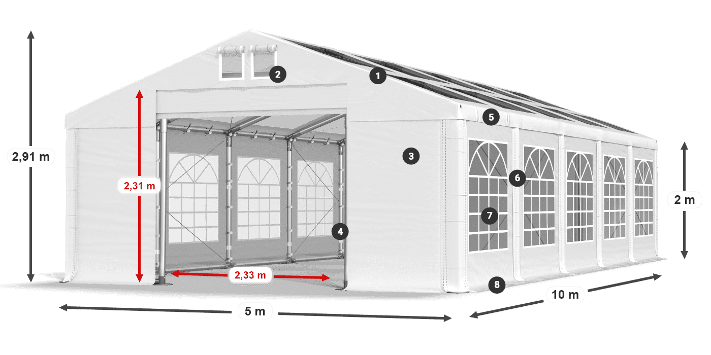 Strecha: MS T 580 PVC Steny: FR 620 PVC 2m legenda