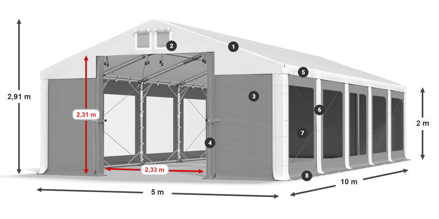 Strecha: MS 580 PVC Steny: MS 580 PVC 2 m legenda