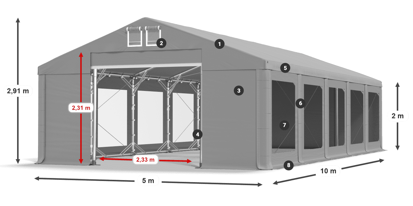 Strecha: MS 580 PVC Steny: MS 580 PVC 2 m legenda