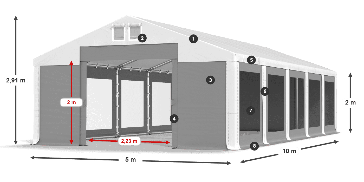 Strecha: MS 580 PVC Steny: MS 580 PVC 2 m legenda
