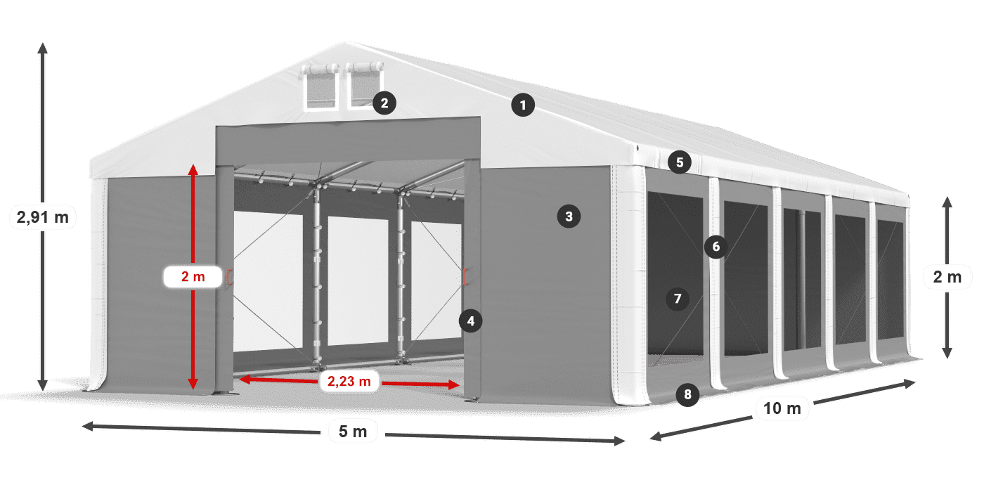 Strecha: MS 580 PVC Steny: MS 580 PVC 2 m legenda