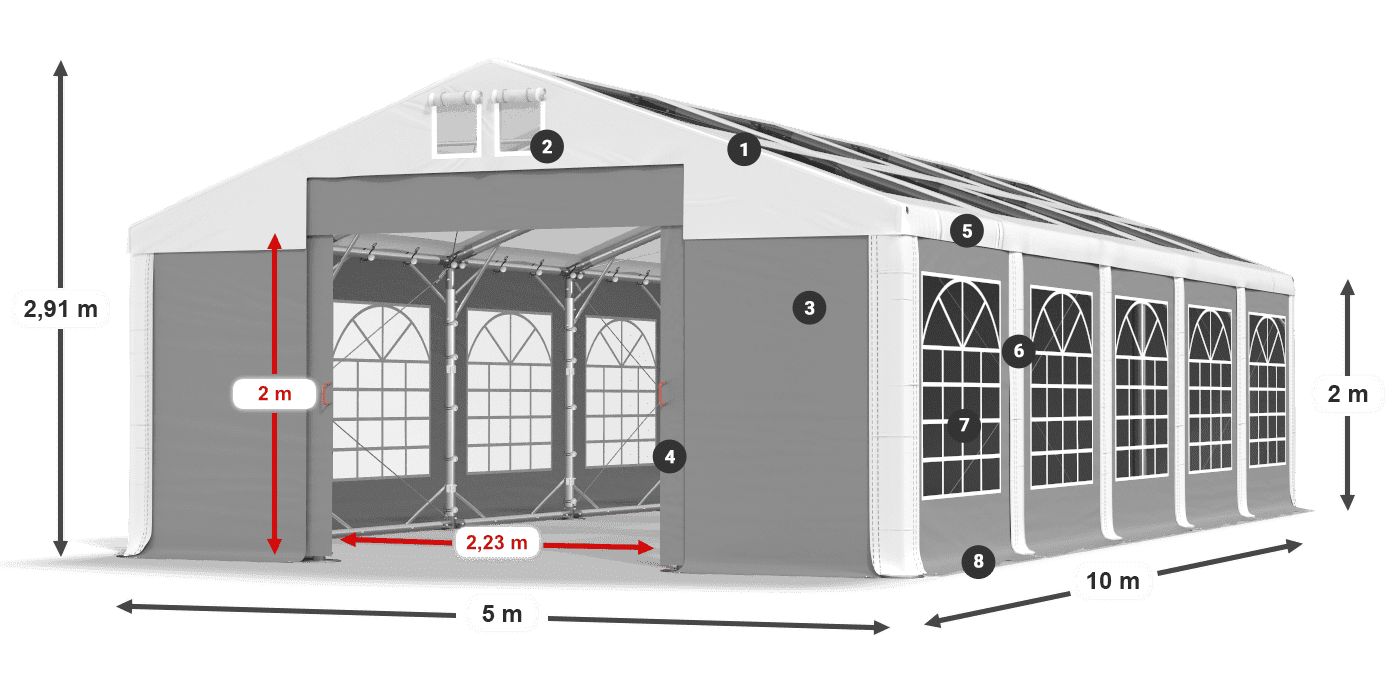 Strecha: MS 580 PVC Steny: SD 500 PVC 2 m legenda