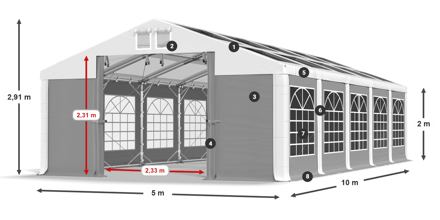 Strecha: MS 580 PVC Steny: SD 500 PVC 2 m legenda