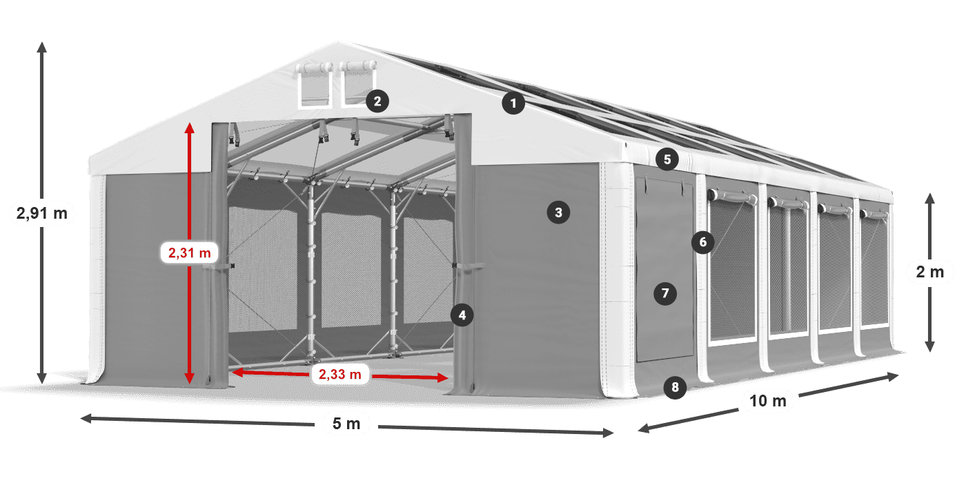 Strecha: MS T 580 PVC Steny: SDM 500 PVC 2m legenda
