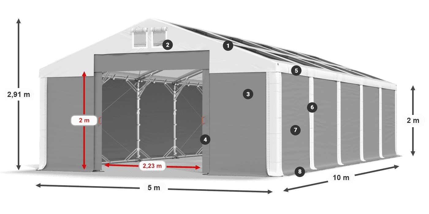 Strecha: MS T 580 PVC Steny: SD 500 PVC 2 m legenda