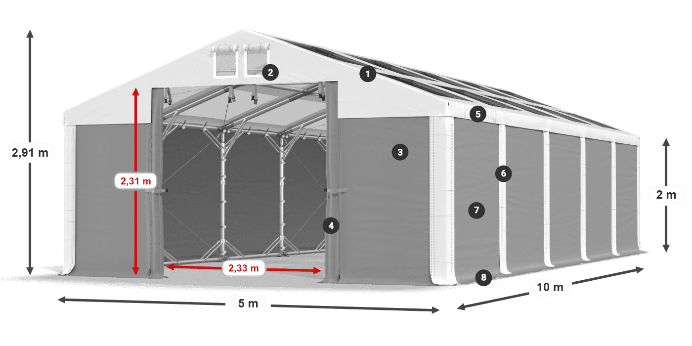 Strecha: MS T 580 PVC Steny: SD 500 PVC 2 m legenda