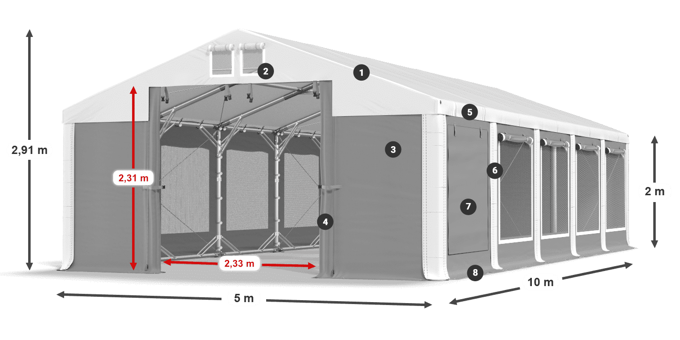 Strecha: MS 580 PVC Steny: SD M 500 PVC 2 m legenda