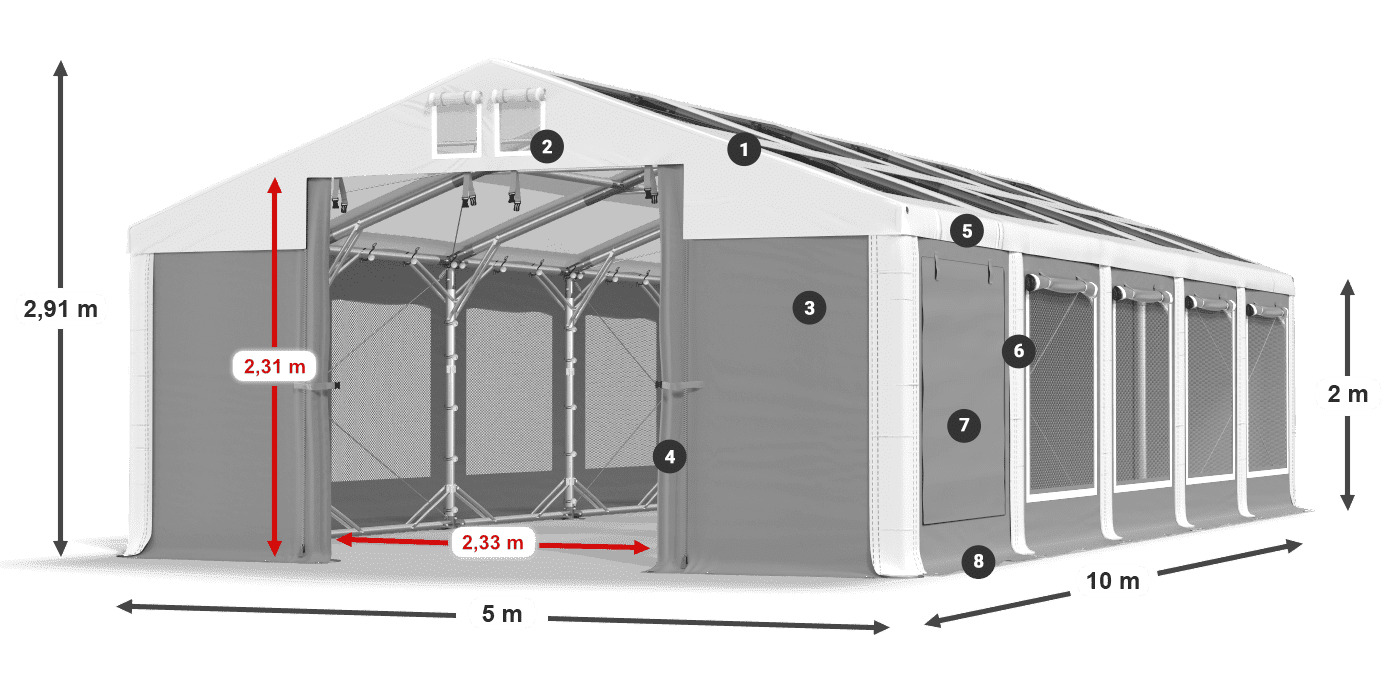 Strecha: MS T 580 PVC Steny: SDM 500 PVC 2m legenda