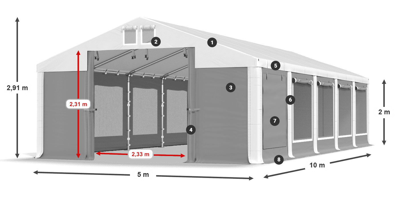Strecha: MS 580 PVC Steny: SD M 500 PVC 2 m legenda