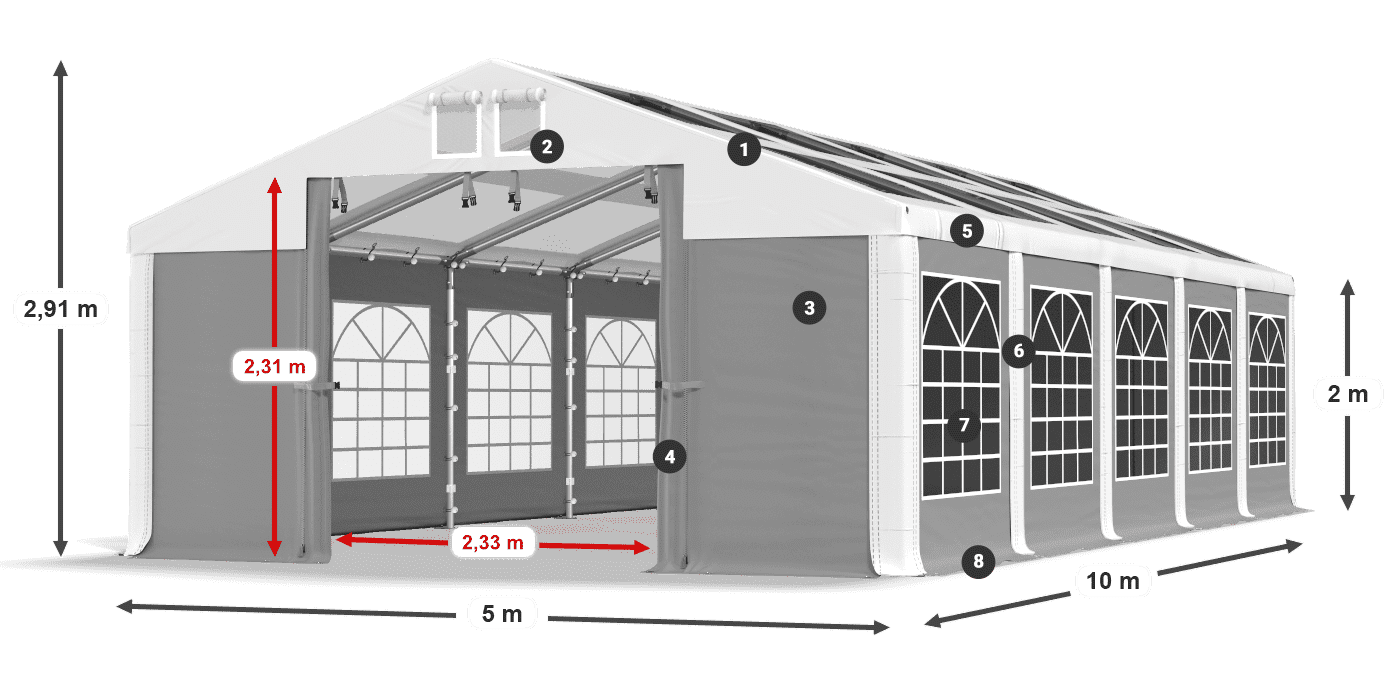 Strecha: MS 580 PVC Steny: SD 500 PVC 2 m legenda