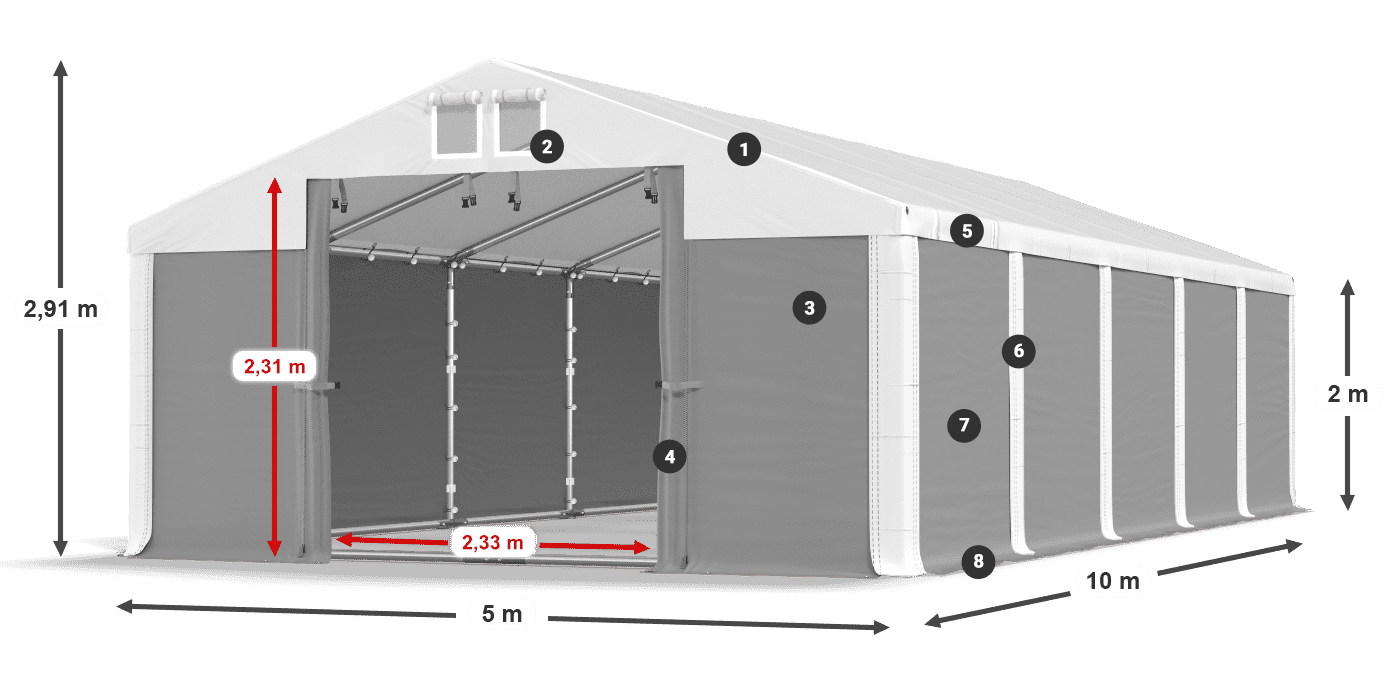 Strecha: MS 580 PVC Steny: SD 500 PVC 2 m legenda