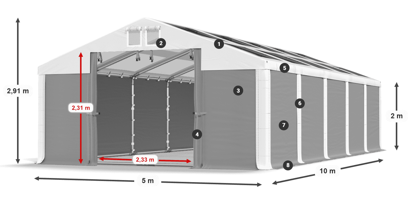 Strecha: MS T 580 PVC Steny: SD 500 PVC 2 m legenda