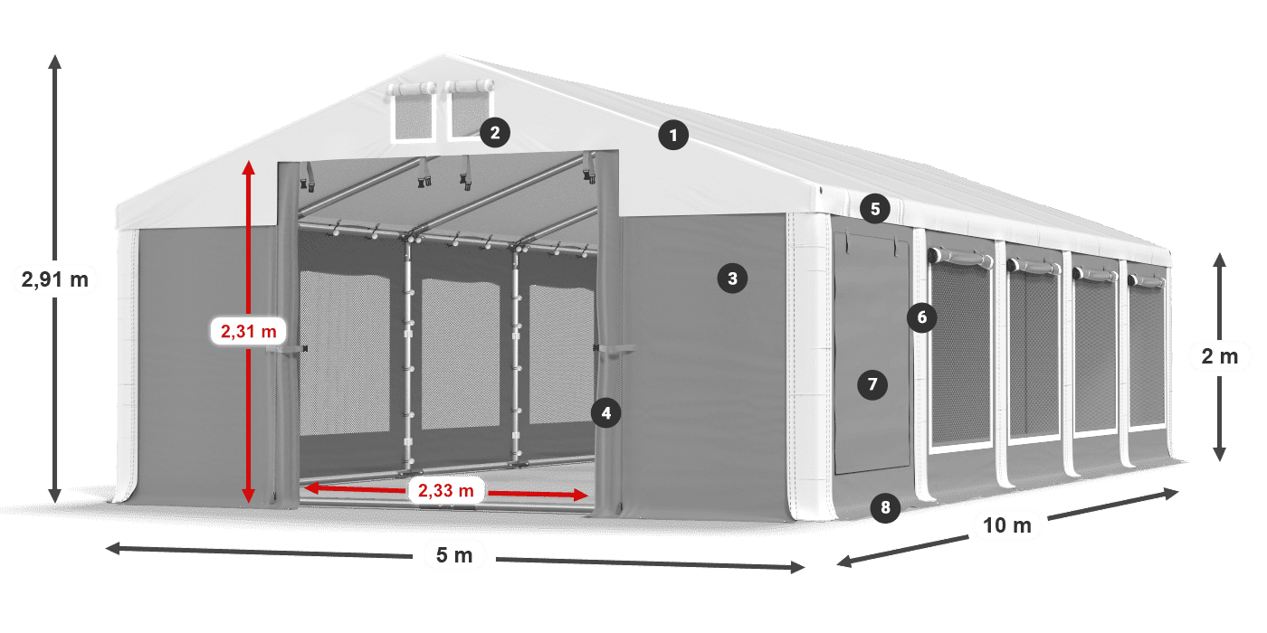Strecha: MS 580 PVC Steny: SD M 500 PVC 2 m legenda