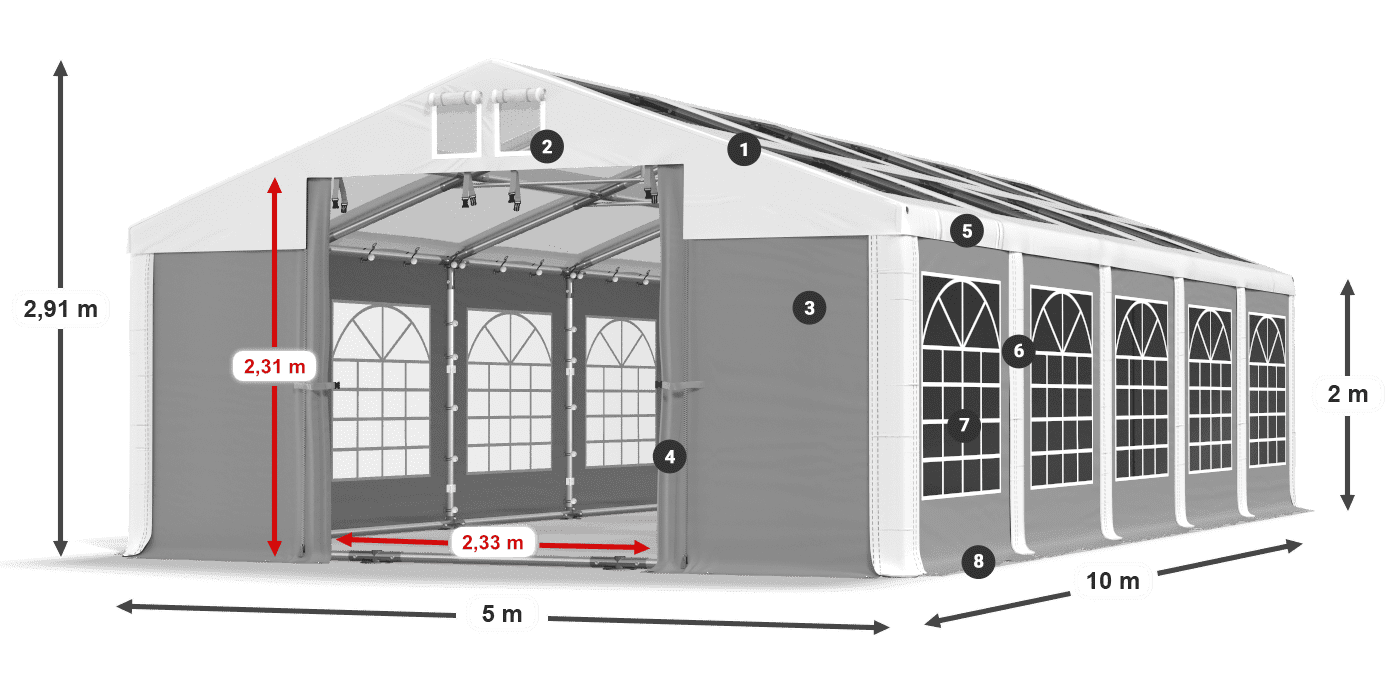 Strecha: MS 580 PVC Steny: SD 500 PVC 2 m legenda