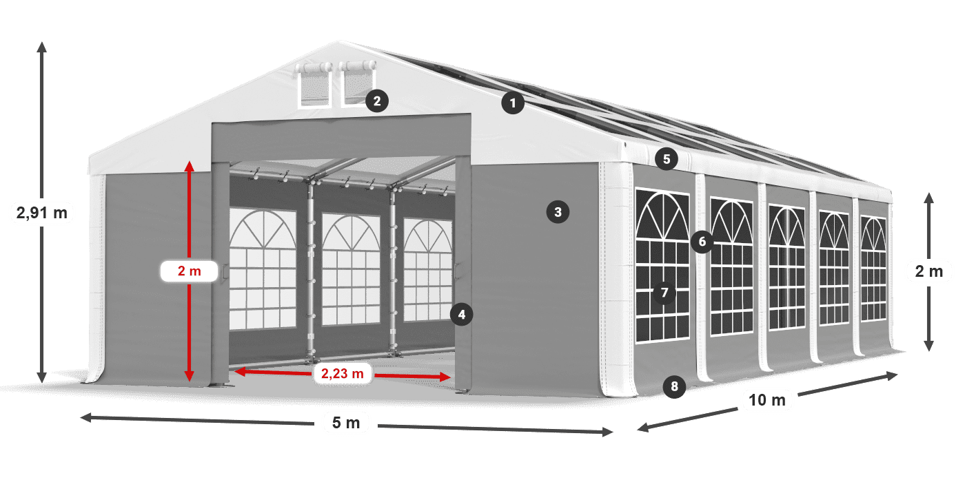 Strecha: MS 580 PVC Steny: SD 500 PVC 2 m legenda