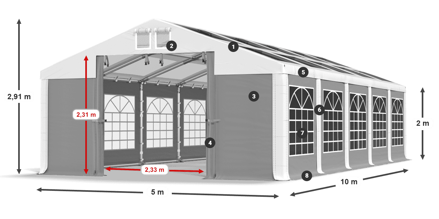Strecha: MS 580 PVC Steny: SD 500 PVC 2 m legenda
