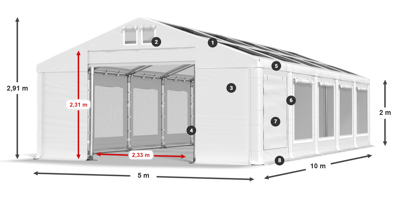 Strecha: MS T 580 PVC Steny: SDM 500 PVC 2m legenda