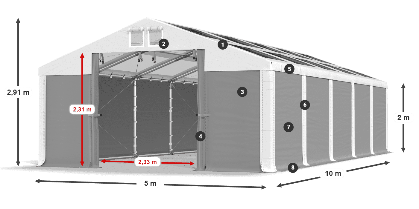 Strecha: MS T 580 PVC Steny: SD 500 PVC 2 m legenda