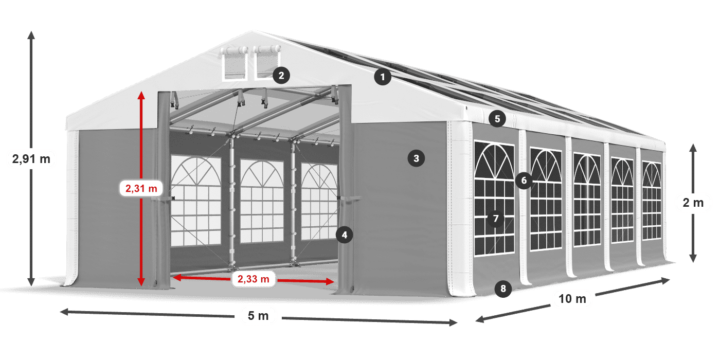 Strecha: MS 580 PVC Steny: SD 500 PVC 2 m legenda