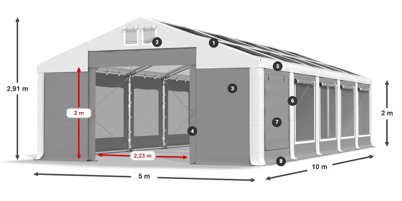 Strecha: MS T 580 PVC Steny: SDM 500 PVC 2m legenda