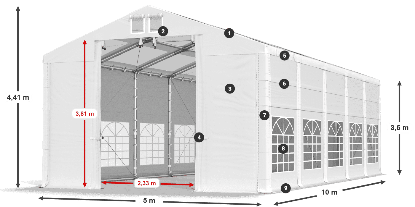 Strecha: MS T 580 PVC Steny: SD 500 AND PVC 3,5 m legenda
