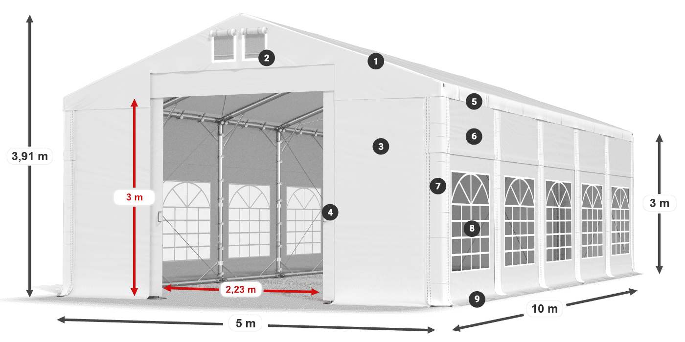 Strecha: FR 620 PVC Steny: SD 500 PVC 3m legenda