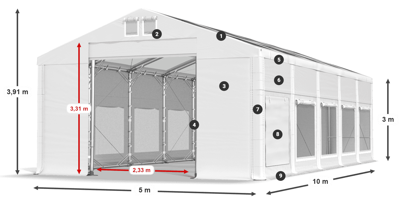 Strecha: MS T 580 PVC Steny: SD M 500 PVC 3m legenda