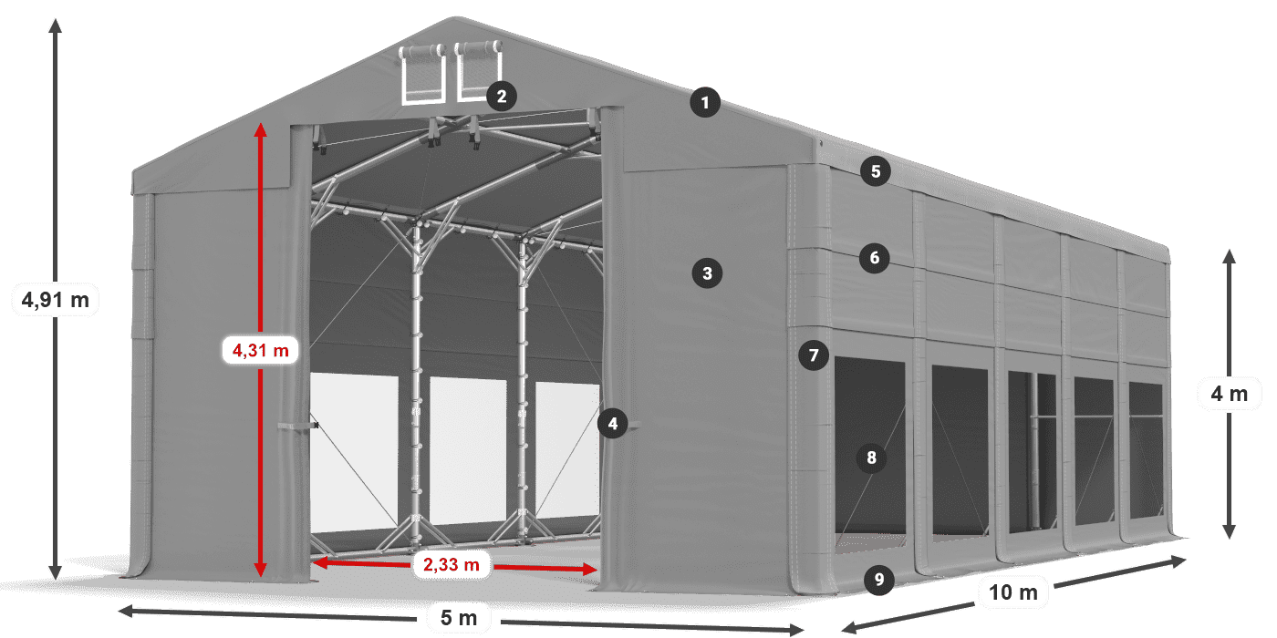 Strecha: MS 580 PVC Steny: MS 580 PVC 4m legenda