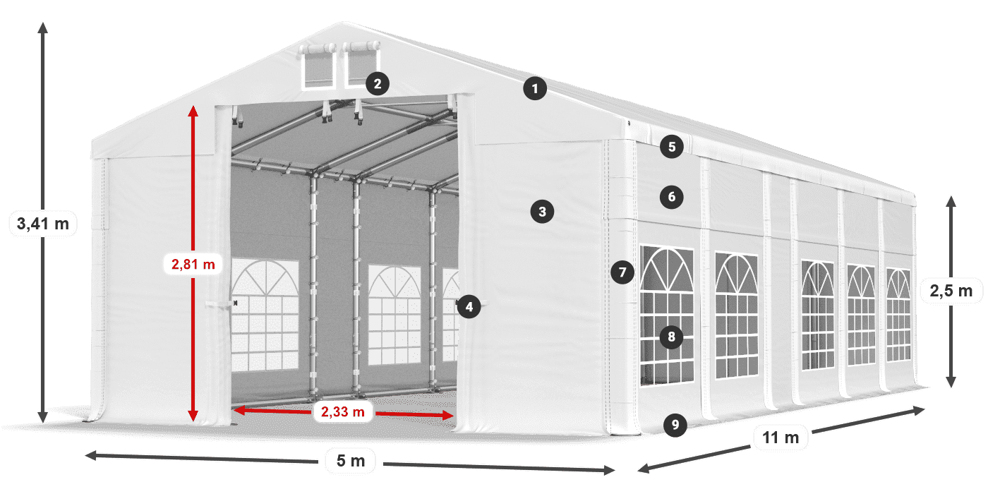 Strecha: FR 620 PVC Steny: SD 500 PVC 2,5 m legenda