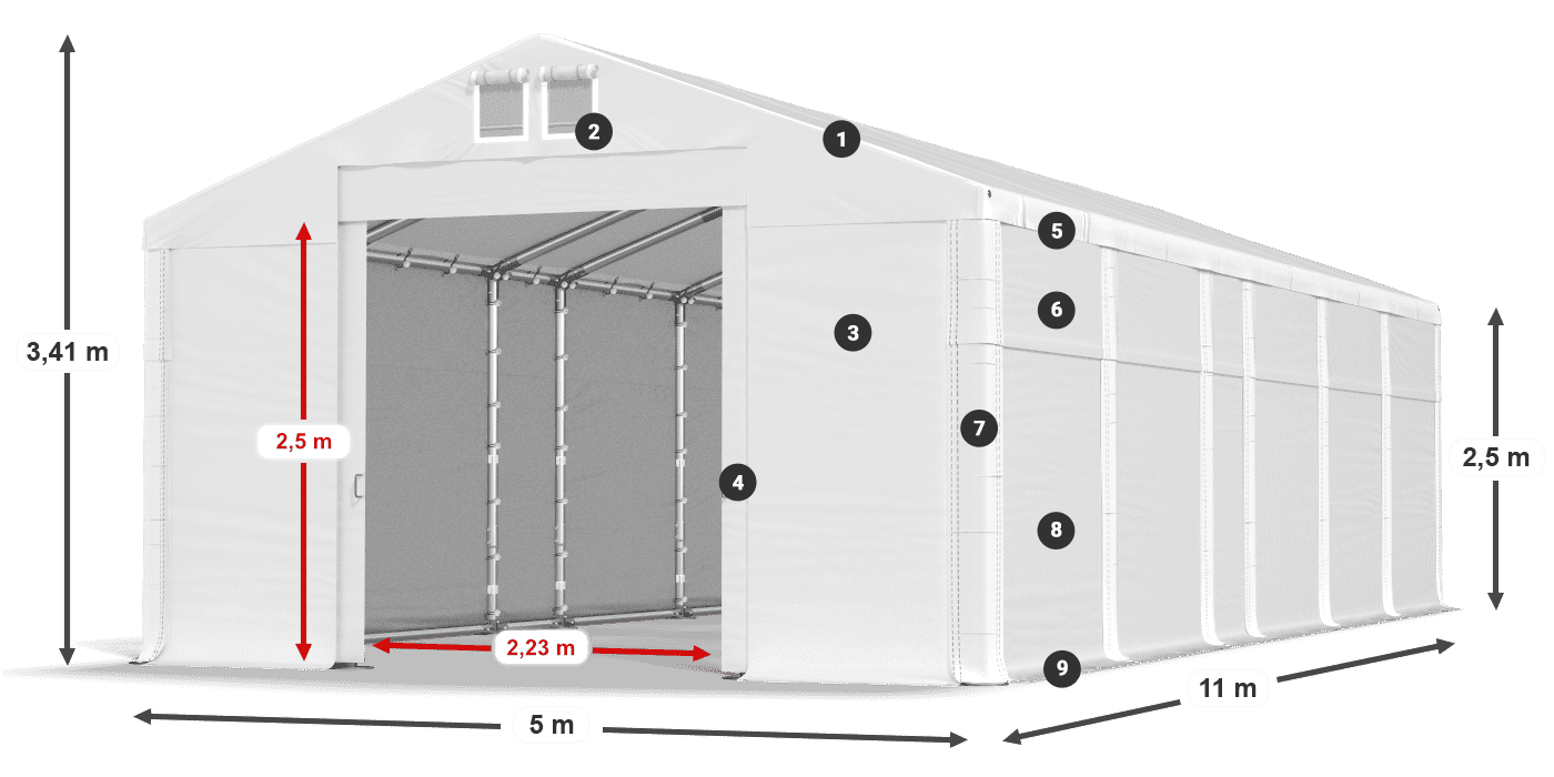 Strecha: MS 580 PVC Steny: SD 500 PVC 2,5 m legenda