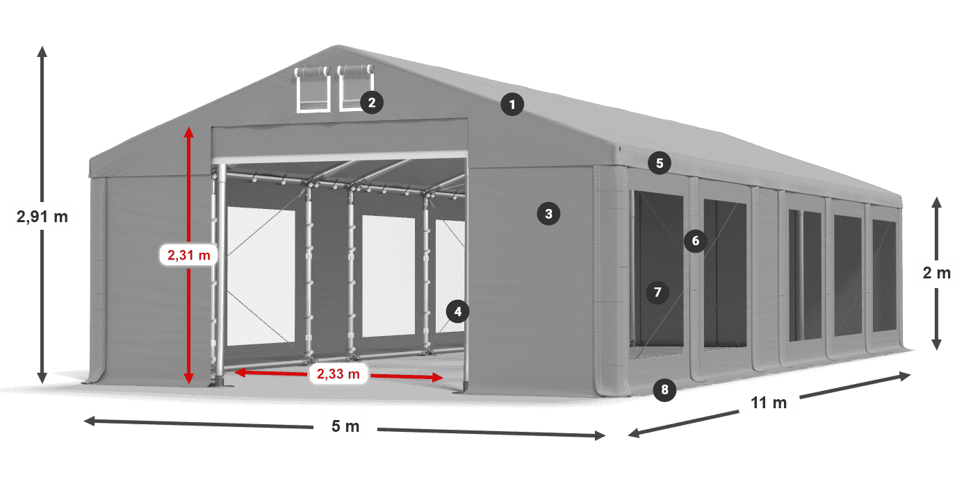Strecha: MS 580 PVC Steny: MS 580 PVC 2 m legenda