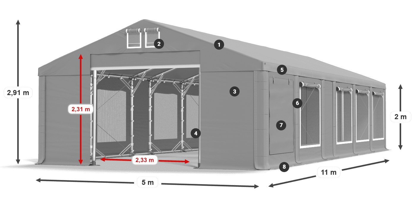 Strecha: MS 580 PVC Steny: SD M 500 PVC 2 m legenda