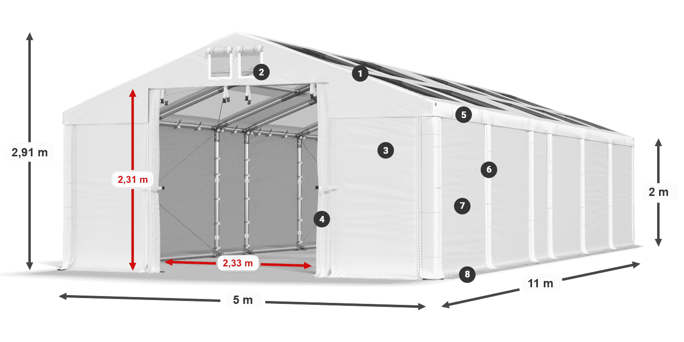 Strecha: MS T 580 PVC Steny: SD 500 PVC 2 m legenda