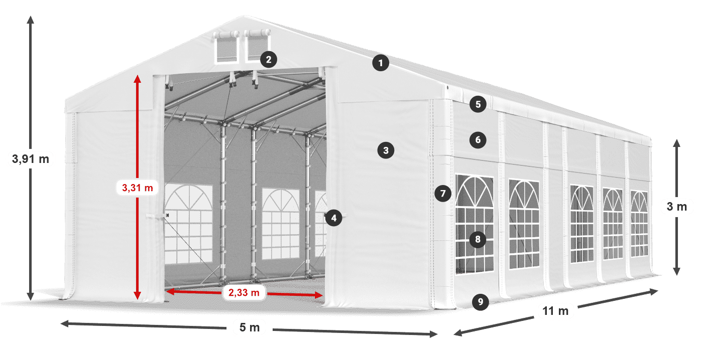 Strecha: MS 580 PVC Steny: FR 620 PVC 3m legenda