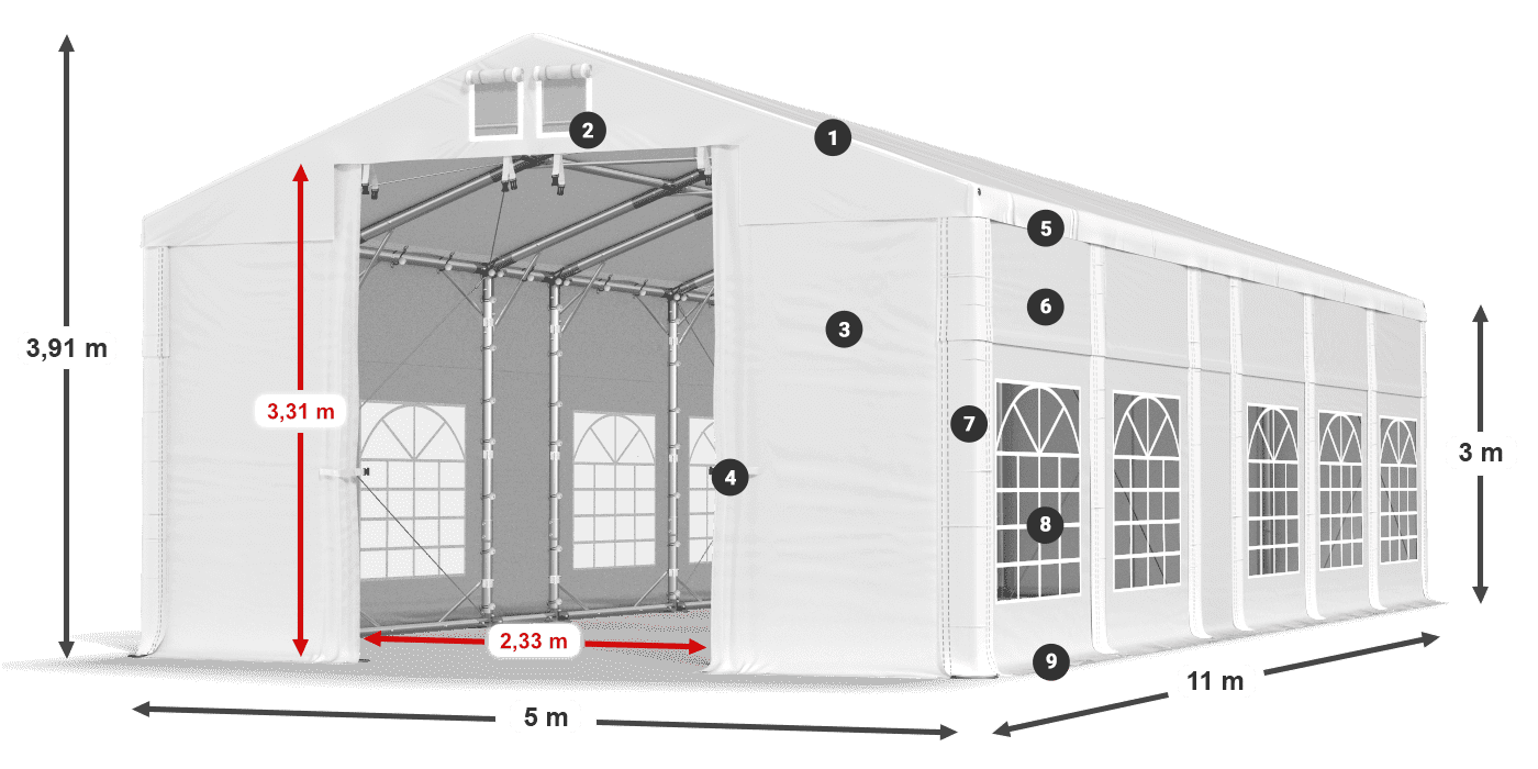 Strecha: MS 580 PVC Steny: FR 620 PVC 3m legenda