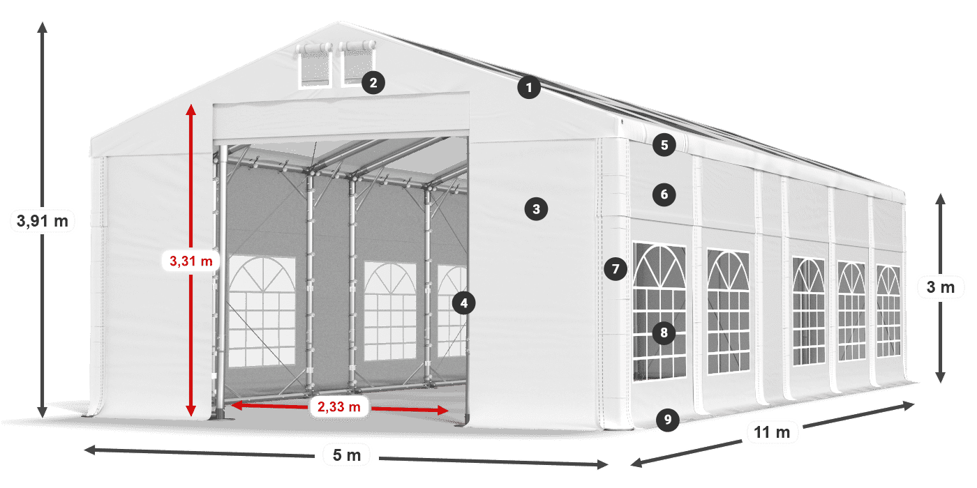 Strecha: MS T 580 PVC Steny: FR 620 PVC 3m legenda