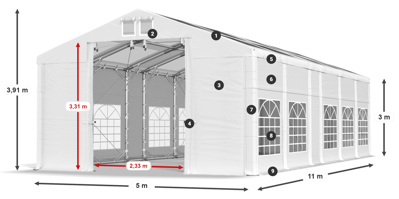 Strecha: MS T 580 PVC Steny: FR 620 PVC 3m legenda