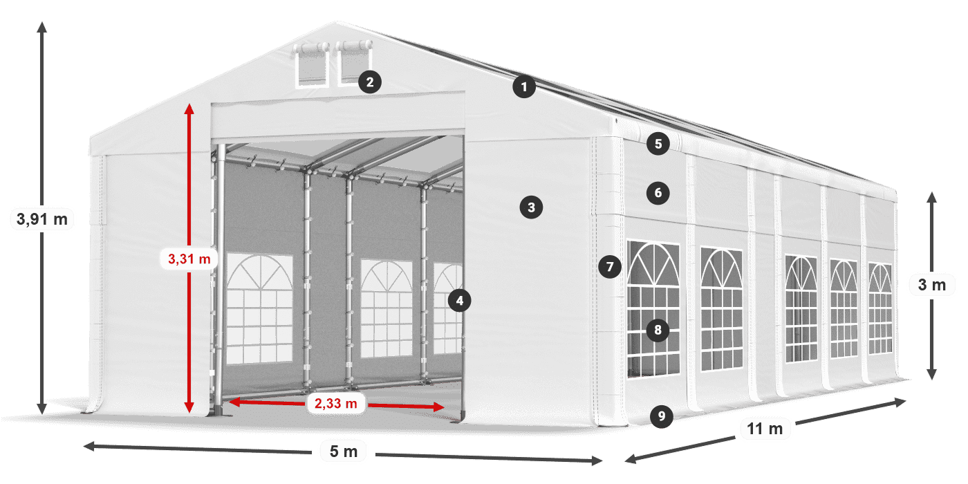 Strecha: MS T 580 PVC Steny: FR 620 PVC 3m legenda