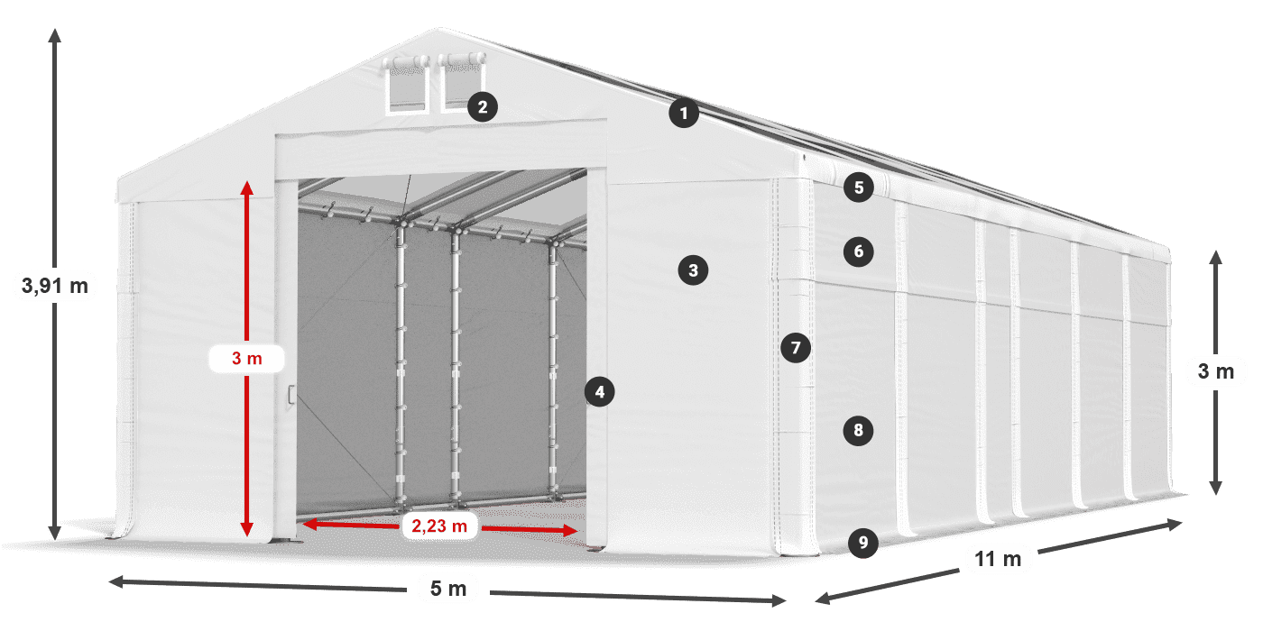 Strecha: MS T 580 PVC Steny: FR 620 PVC 3m legenda