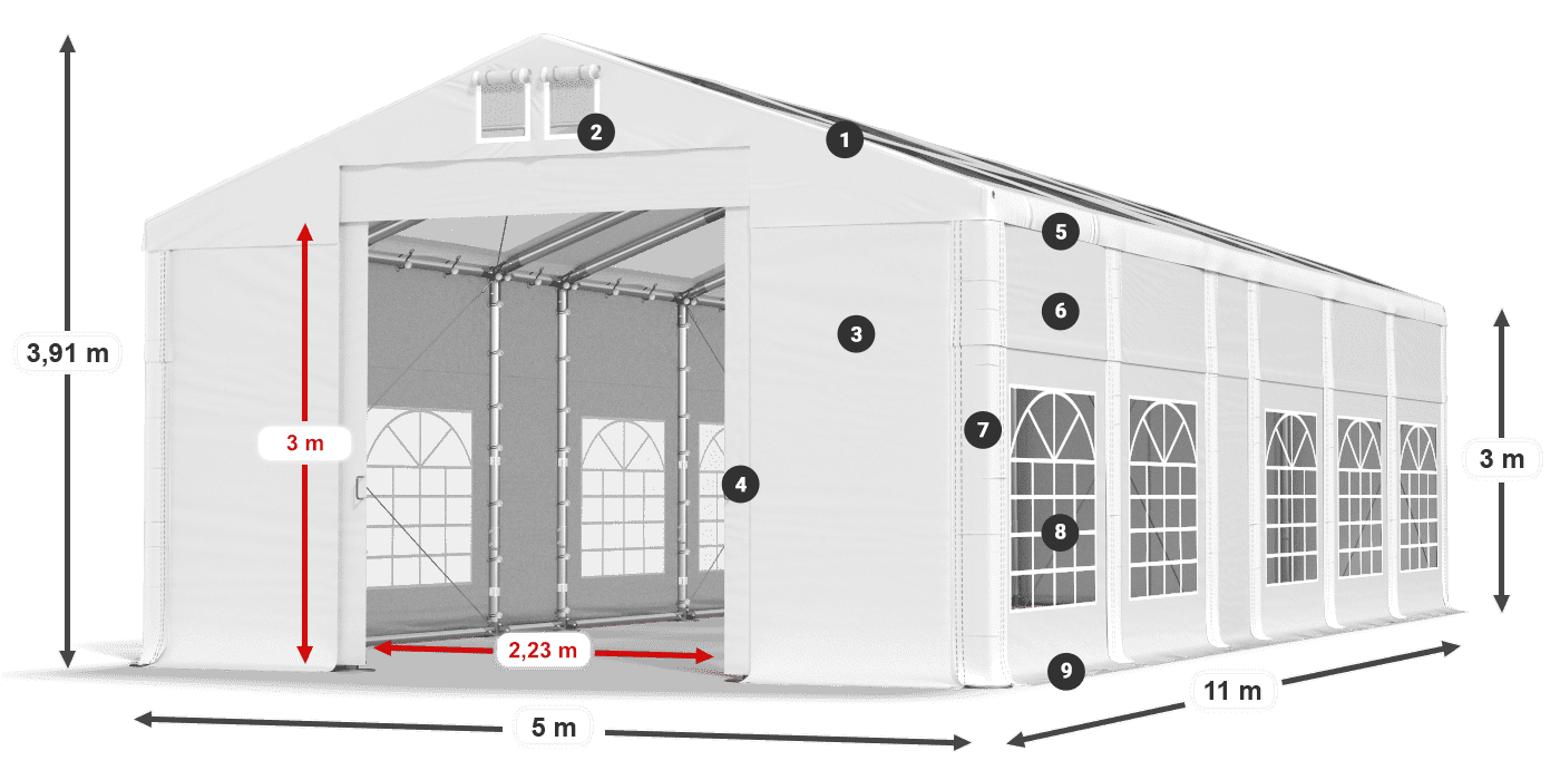 Strecha: MS T 580 PVC Steny: FR 620 PVC 3m legenda