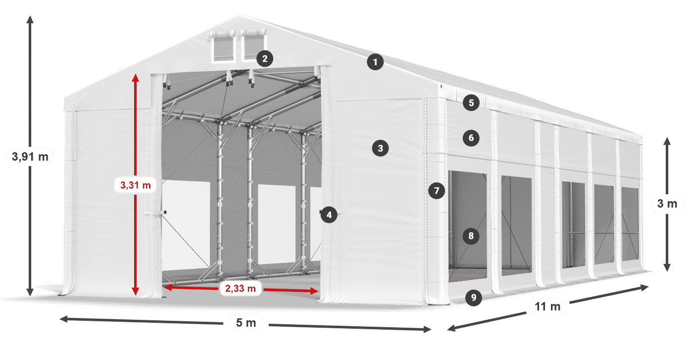 Strecha: MS 580 PVC Steny: MS 580 PVC 3m legenda