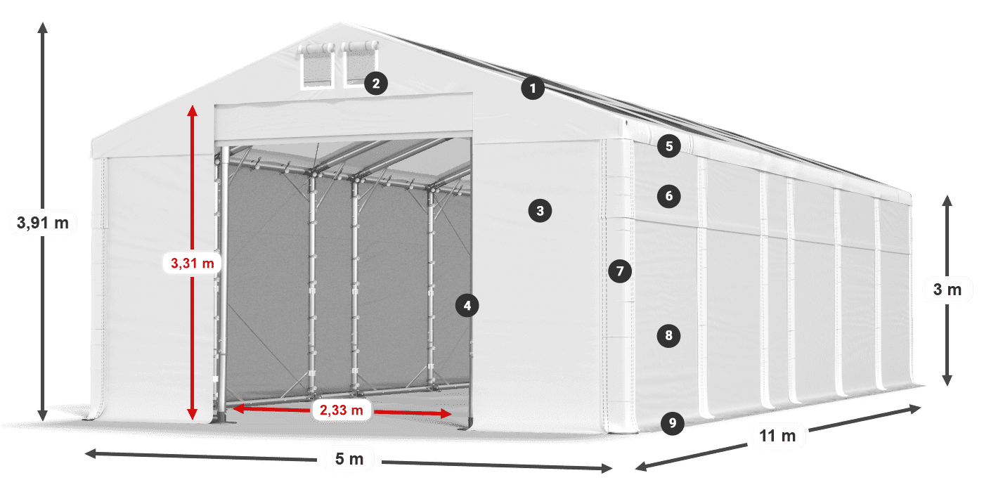 Strecha: MS T 580 PVC Steny: SD 500 PVC 3m legenda