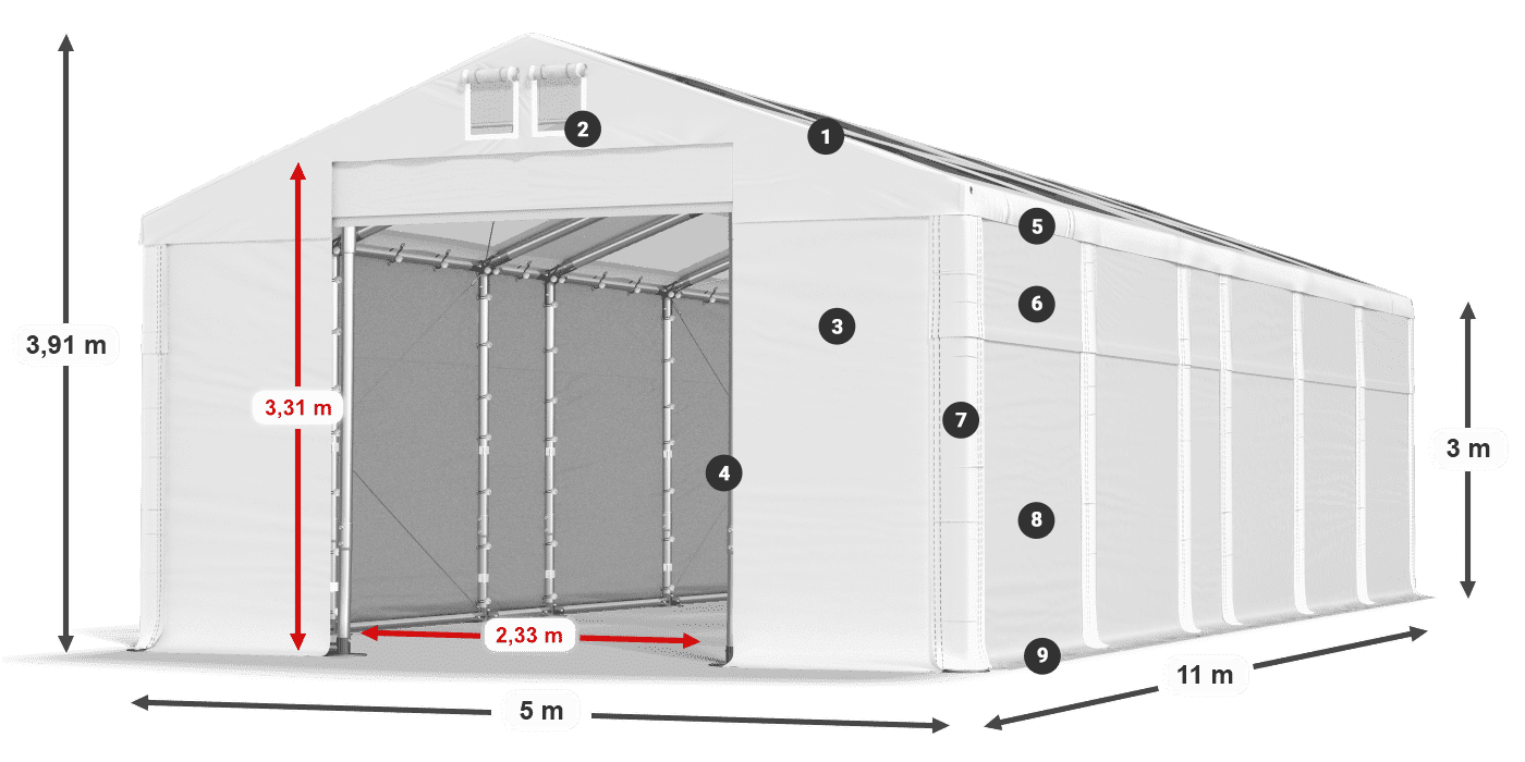 Strecha: MS T 580 PVC Steny: SD 500 PVC 3m legenda