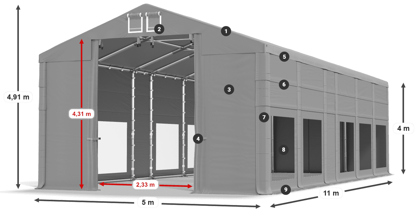 Strecha: FR 620 PVC Steny: MS 580 PVC 4 m legenda